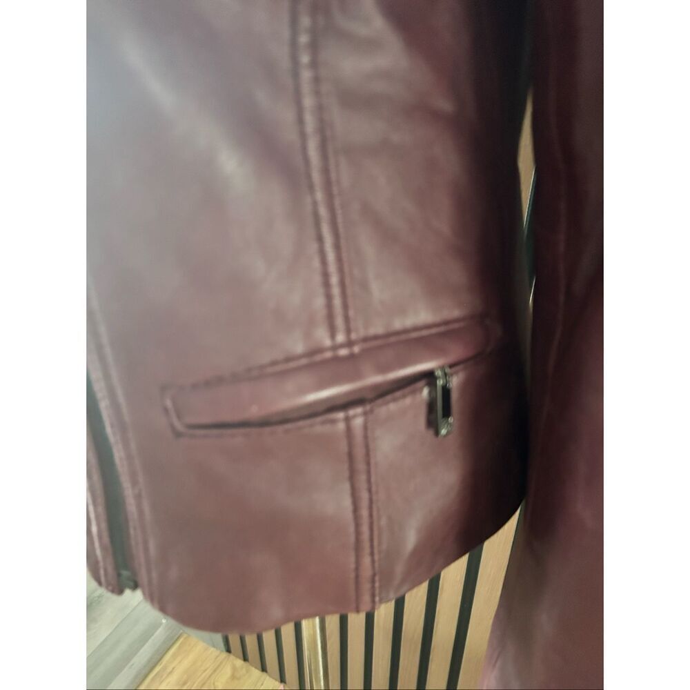Anne Klein Women's Genuine Real Leather Soft Burgundy Jacket Moto Biker Jacket S - Picture 4 of 9